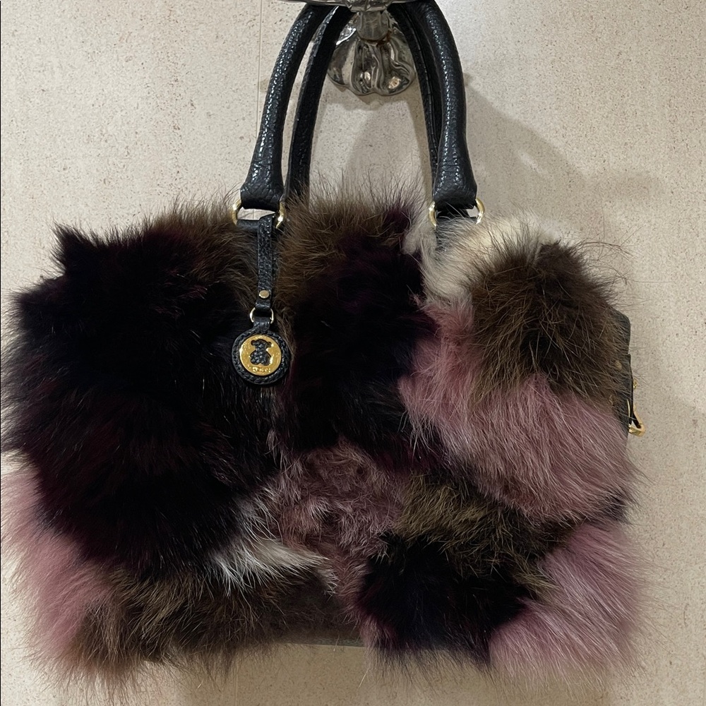 Tous Fur-Trimmed Shoulder Bag - Black and Brown